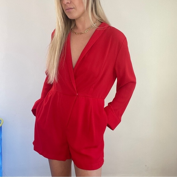 Red Long Sleeve Romper - Picture 6 of 8